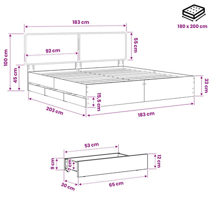 Bed Frame with Storage and Headboard Artisan Oak 180 x 200 cm