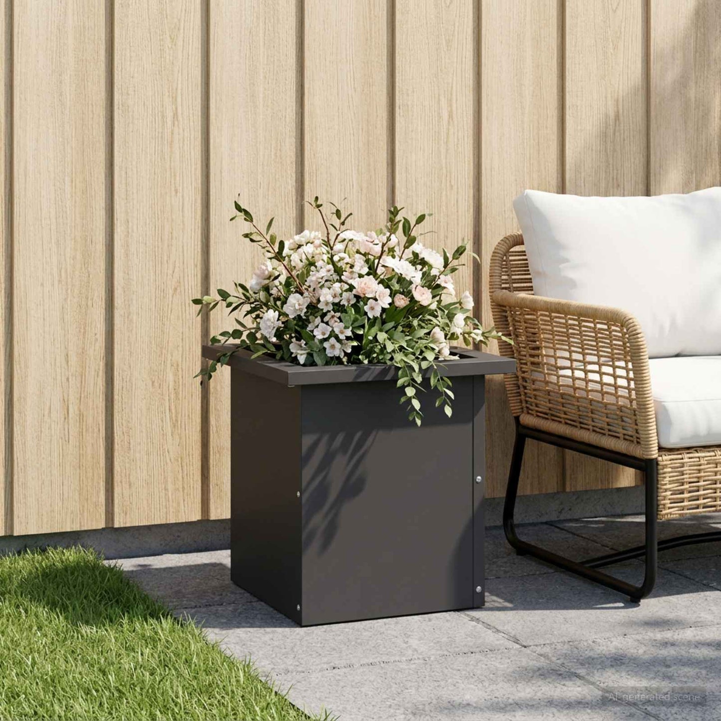 Garden Planter with LED Black 30 x 30 x 30 cm Steel