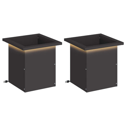 Garden Planter with LED 2 pcs Black 30 x 30 x 30 cm Steel