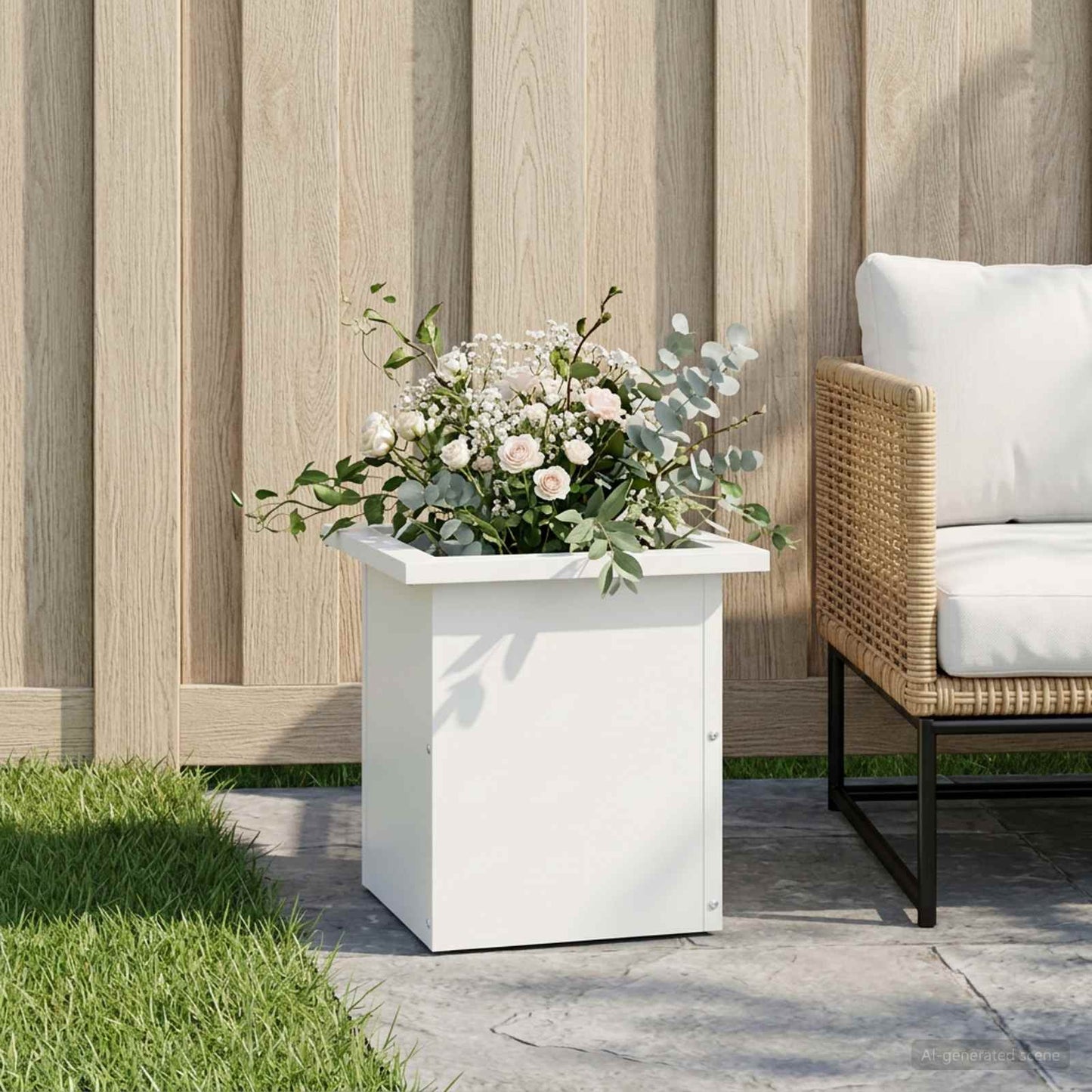 Garden Planter with LED White 30 x 30 x 30 cm Steel