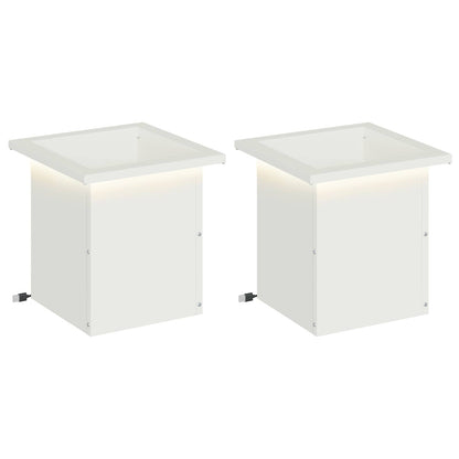 Garden Planter with LED 2 pcs White 30 x 30 x 30 cm Steel