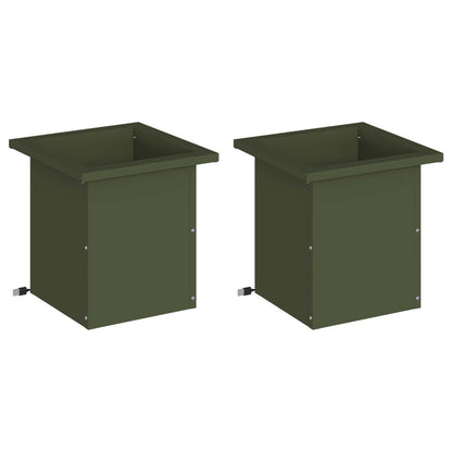 Garden Planter with LED 2 pcs Olive Green 30 x 30 x 30 cm Steel