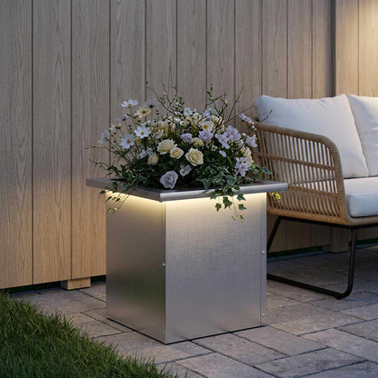 Garden Planter with LED Silver 30 x 30 x 30 cm Stainless Steel