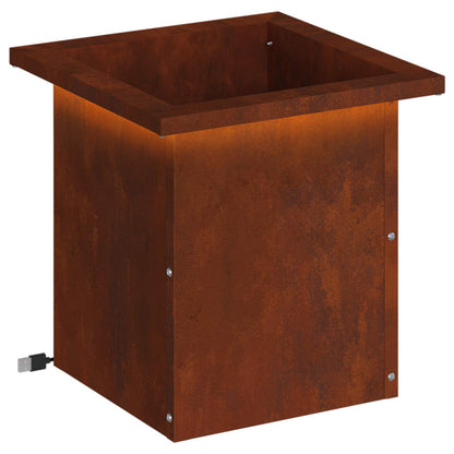Garden Planter with LED Rusty 30 x 30 x 30 cm Weathering Steel