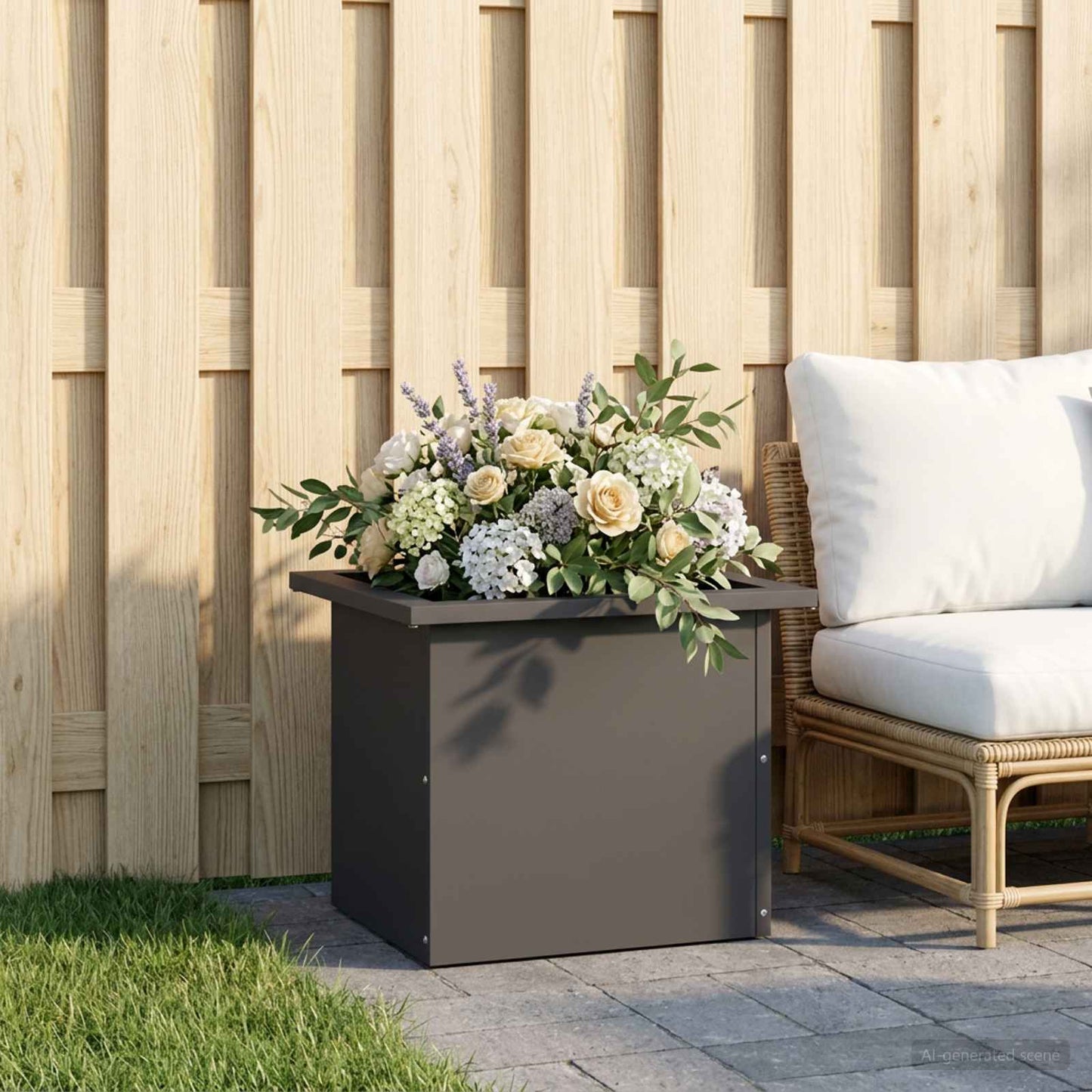 Garden Planter with LED Black 30 x 40 x 30 cm Steel