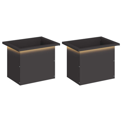 Garden Planter with LED 2 pcs Black 30 x 40 x 30 cm Steel