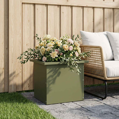 Garden Planter with LED Olive Green 30 x 40 x 30 cm Steel
