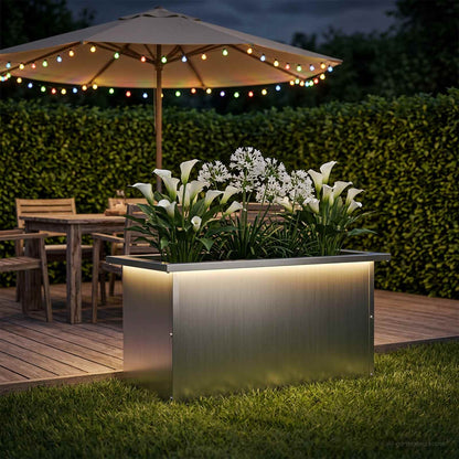 Garden Planter with LED Silver 30 x 60 x 30 cm Galvanised Steel