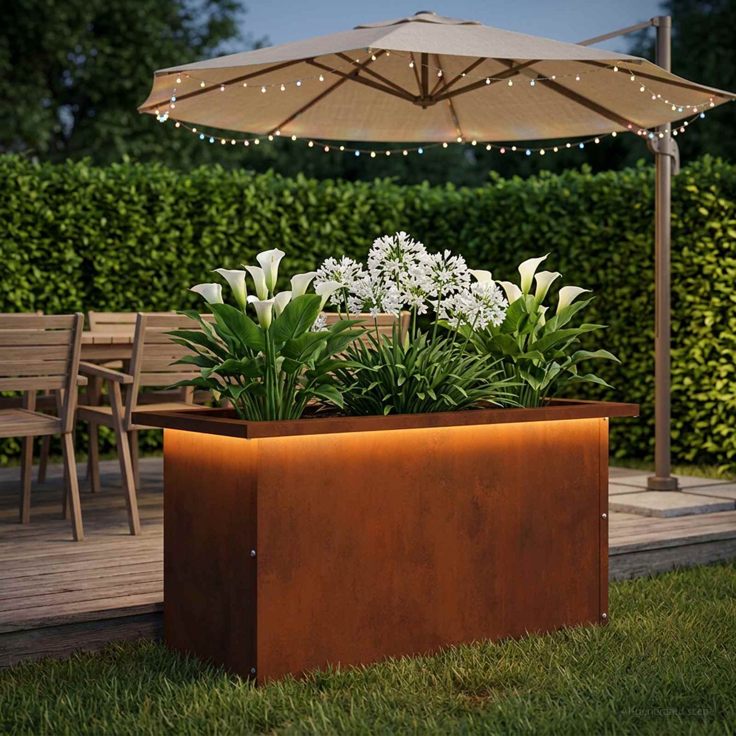 Garden Planter with LED Rusty 30 x 60 x 30 cm Weathering Steel