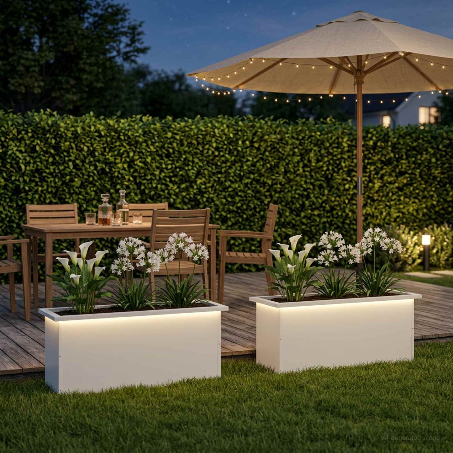 Garden Planter with LED 2 pcs White 30 x 80 x 30 cm Steel