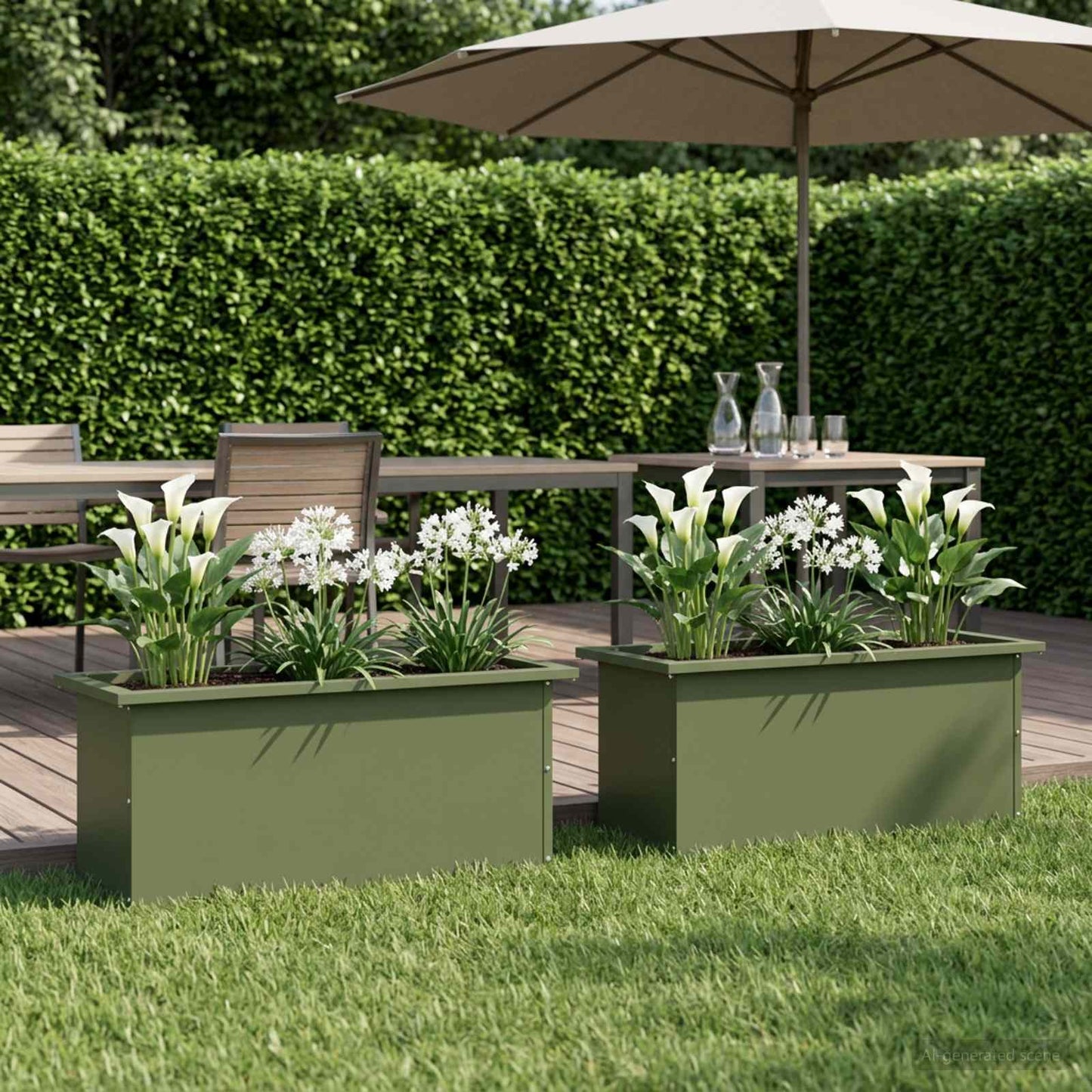 Garden Planter with LED 2 pcs Olive Green 30 x 80 x 30 cm Steel