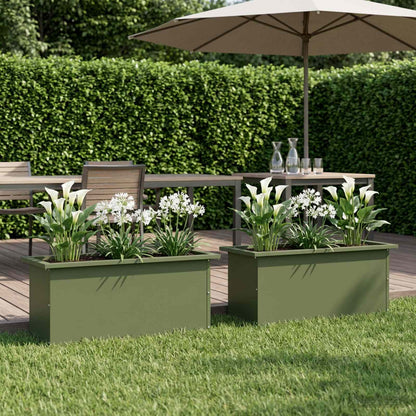 Garden Planter with LED 2 pcs Olive Green 30 x 80 x 30 cm Steel