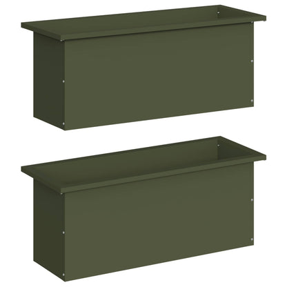 Garden Planter with LED 2 pcs Olive Green 30 x 80 x 30 cm Steel