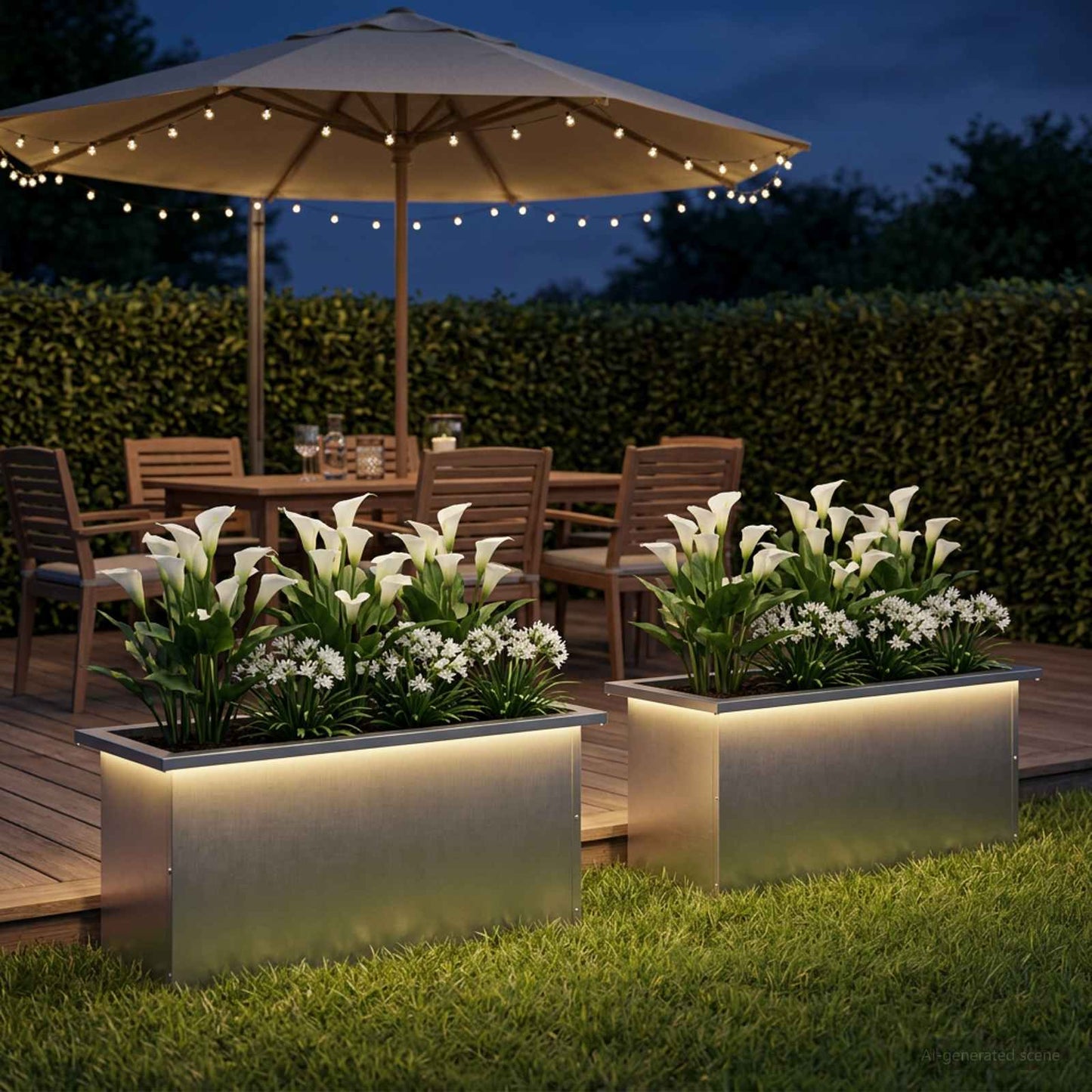 Garden Planter with LED 2 pcs Silver 30 x 80 x 30 cm