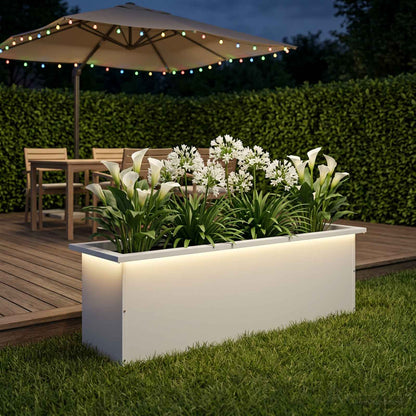 Garden Planter with LED White 30 x 100 x 30 cm Steel