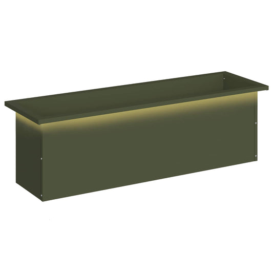 Garden Planter with LED Olive Green 30 x 100 x 30 cm Steel