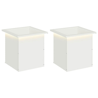 Garden Planter with LED 2 pcs White 40 x 40 x 40 cm Steel