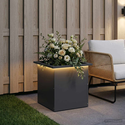 Garden Planter with LED Antracite 40 x 40 x 40 cm Steel