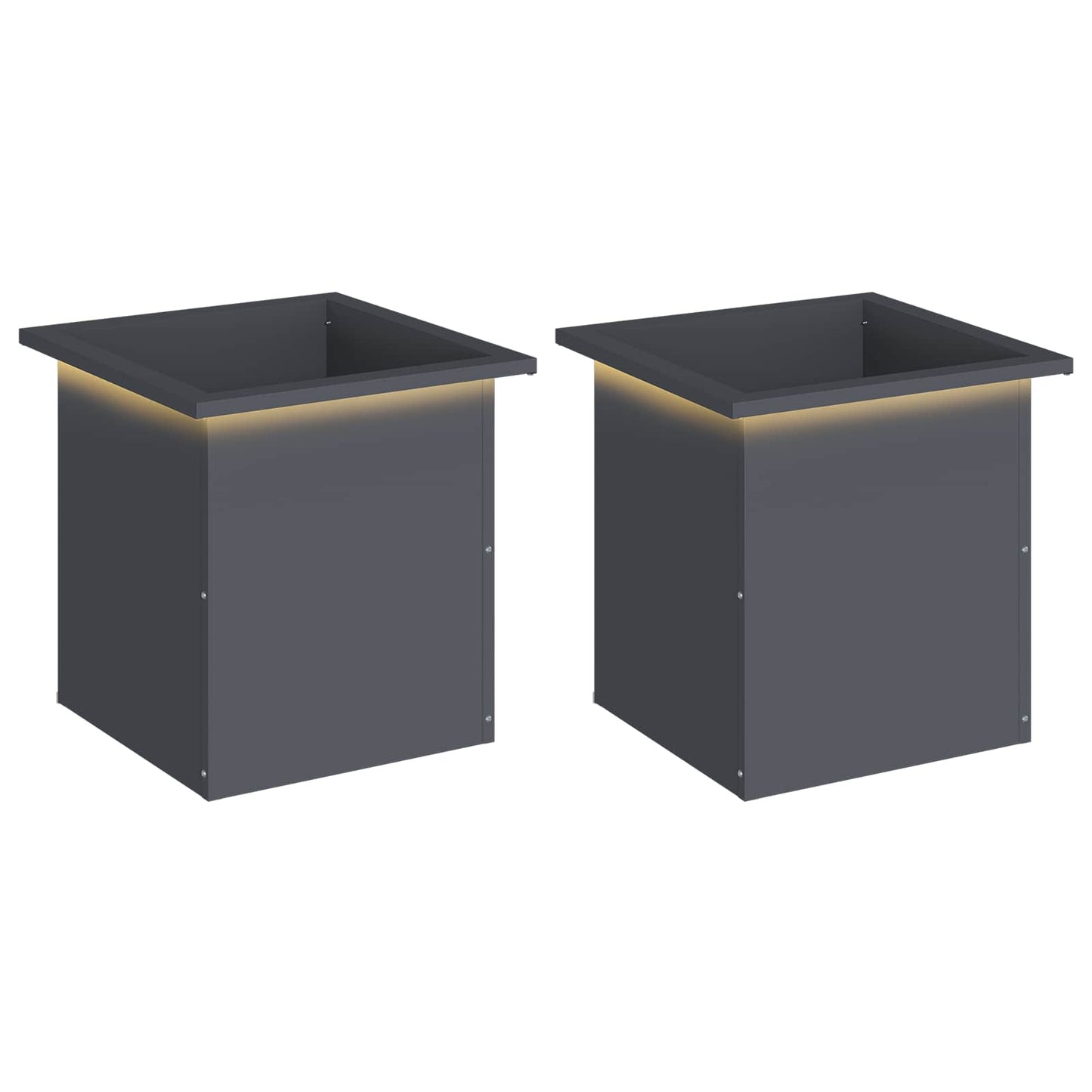 Garden Planter with LED 2 pcs Antracite 40 x 40 x 40 cm Steel