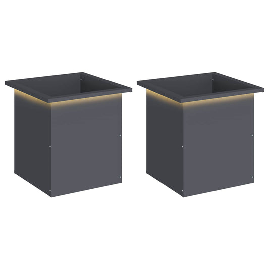 Garden Planter with LED 2 pcs Antracite 40 x 40 x 40 cm Steel
