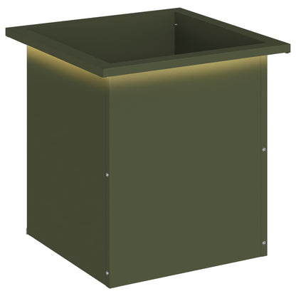 Garden Planter with LED Olive Green 40 x 40 x 40 cm Steel