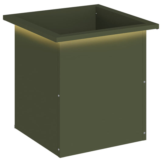 Garden Planter with LED Olive Green 40 x 40 x 40 cm Steel