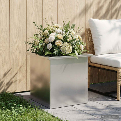 Garden Planter with LED Silver 40 x 40 x 40 cm Stainless Steel