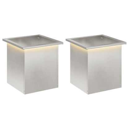 Garden Planter with LED 2 pcs Silver 40 x 40 x 40 cm