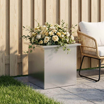 Garden Planter with LED Silver 40 x 40 x 40 cm Galvanised Steel