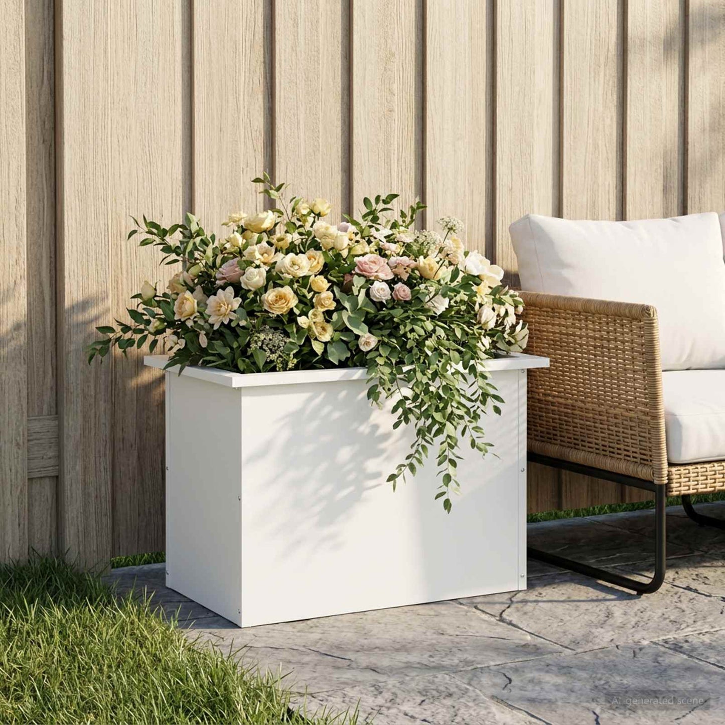 Garden Planter with LED White 40 x 60 x 40 cm Steel