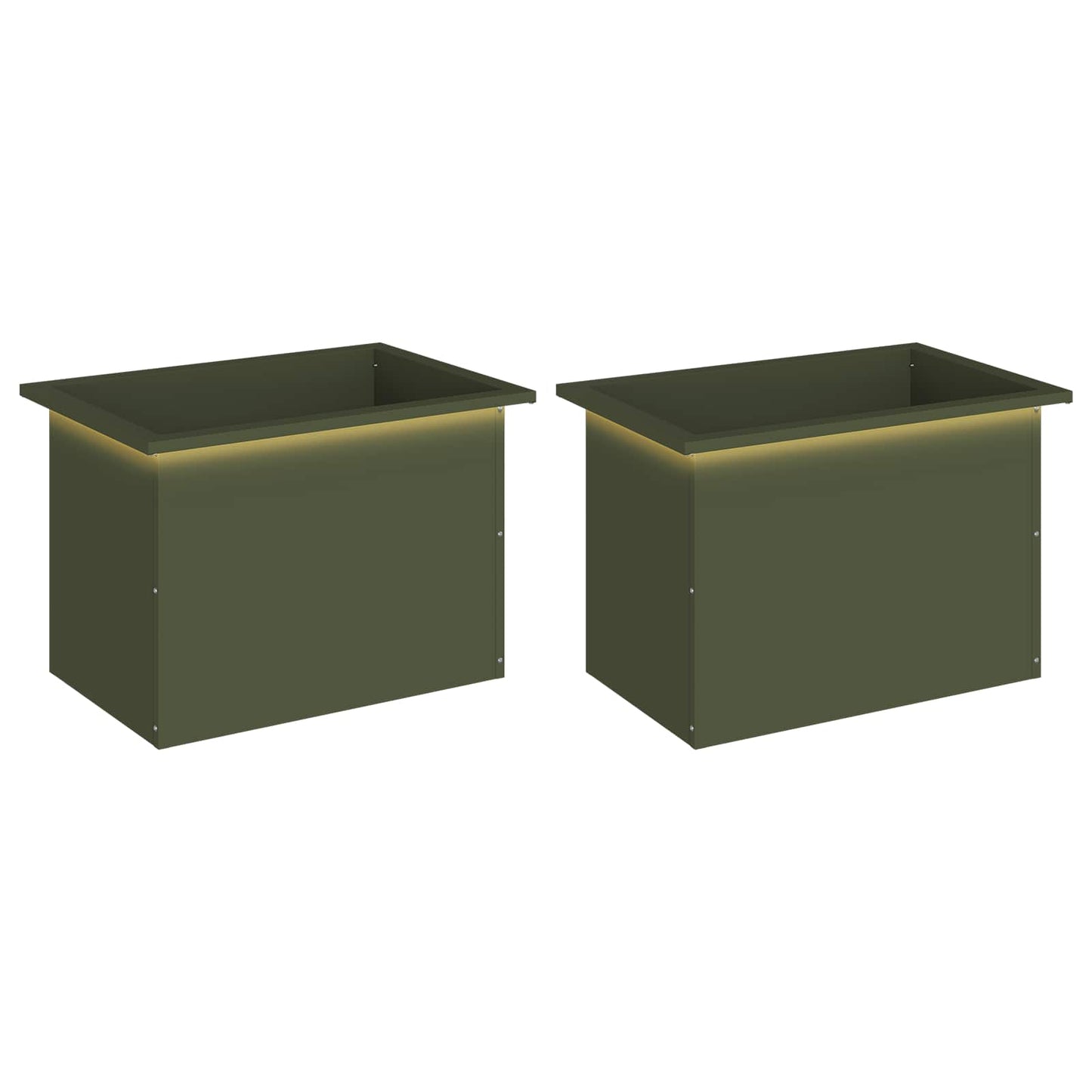 Garden Planter with LED 2 pcs Olive Green 40 x 60 x 40 cm Steel