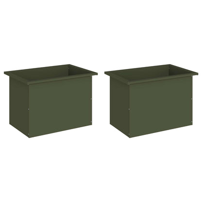 Garden Planter with LED 2 pcs Olive Green 40 x 60 x 40 cm Steel