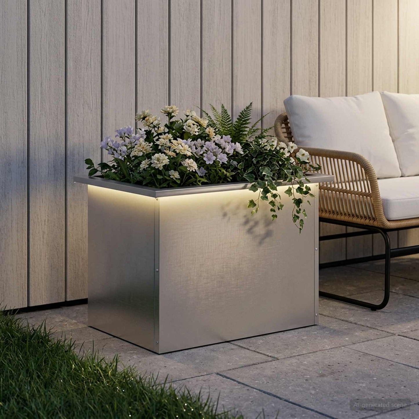Garden Planter with LED Silver 40 x 60 x 40 cm Stainless Steel