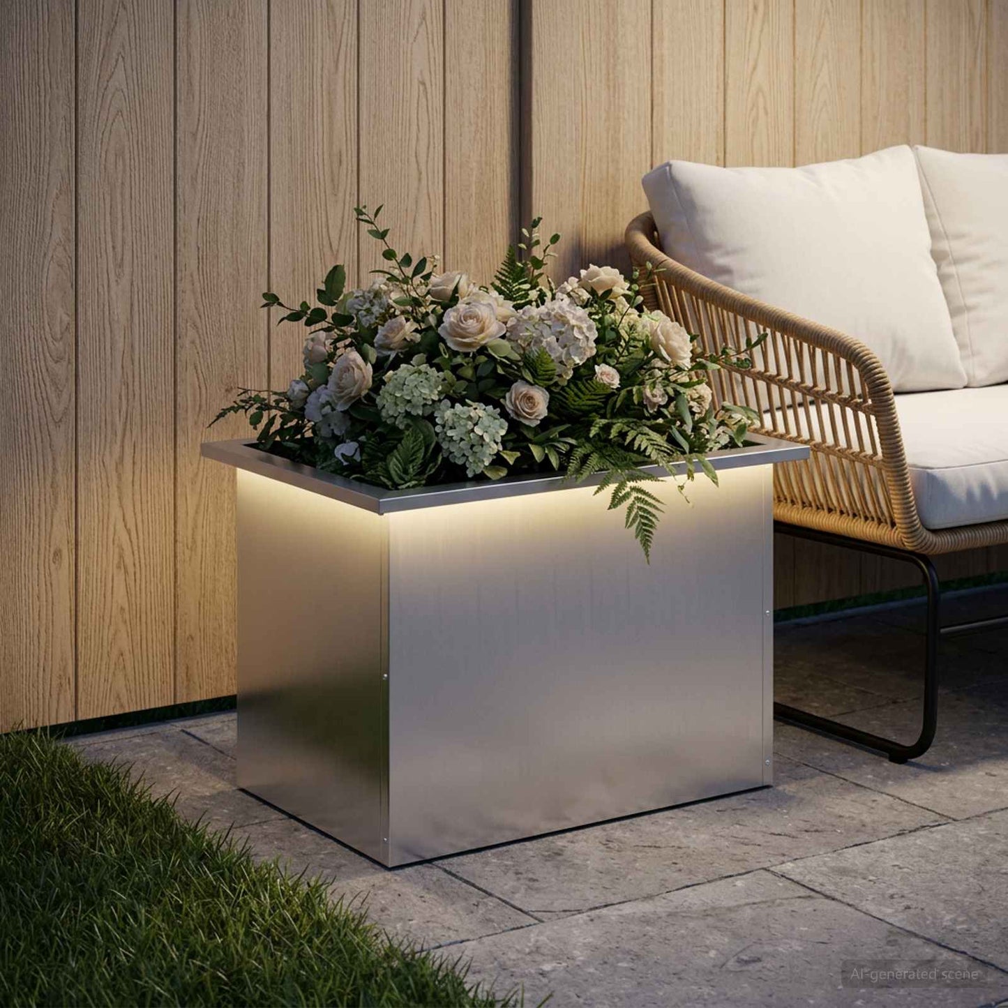 Garden Planter with LED Silver 40 x 60 x 40 cm Galvanised Steel