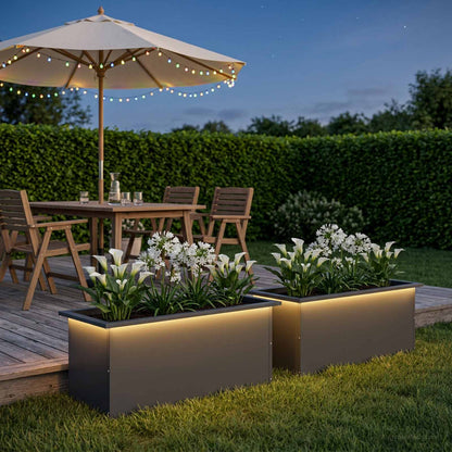 Garden Planter with LED 2 pcs Antracite 40 x 80 x 40 cm Steel