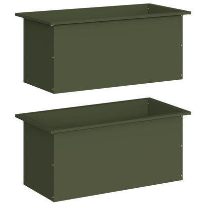 Garden Planter with LED 2 pcs Olive Green 40 x 80 x 40 cm Steel