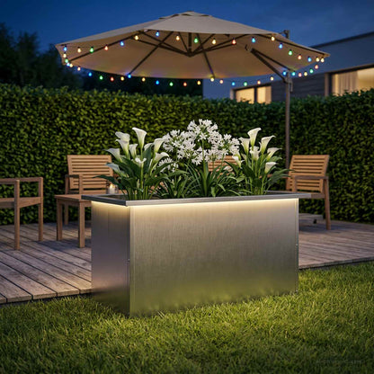 Garden Planter with LED Silver 40 x 80 x 40 cm Stainless Steel