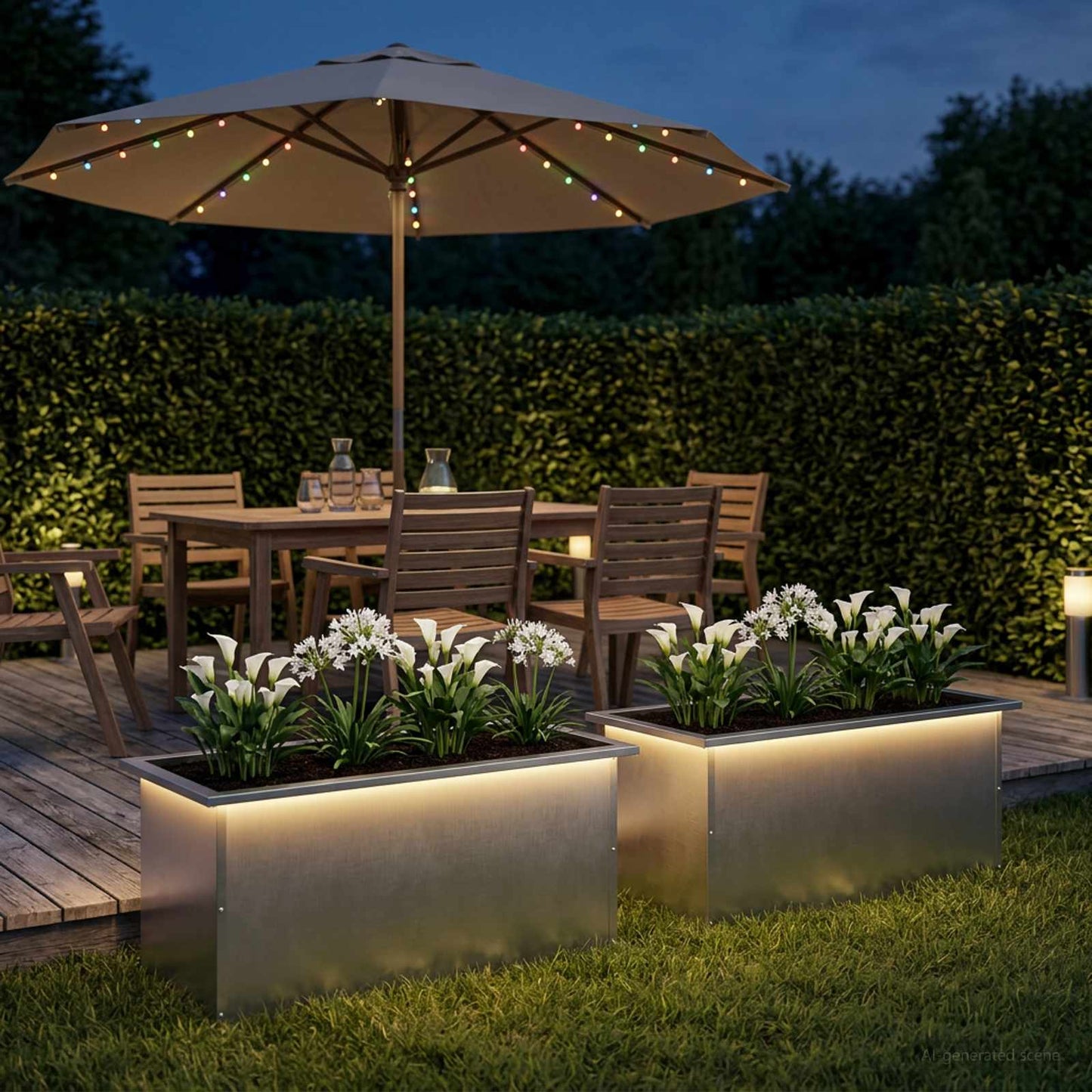 Garden Planter with LED 2 pcs Silver 40 x 80 x 40 cm