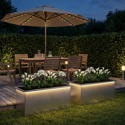 Garden Planter with LED 2 pcs Silver 40 x 80 x 40 cm