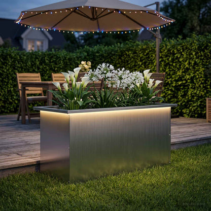 Garden Planter with LED Silver 40 x 80 x 40 cm Galvanised Steel