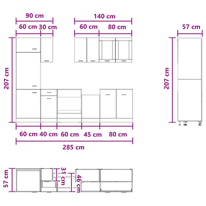 Kitchen Unit Lyon 8 pcs Concrete Grey Engineered Wood
