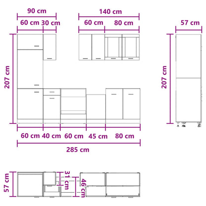 Kitchen Unit Lyon 8 pcs Concrete Grey Engineered Wood