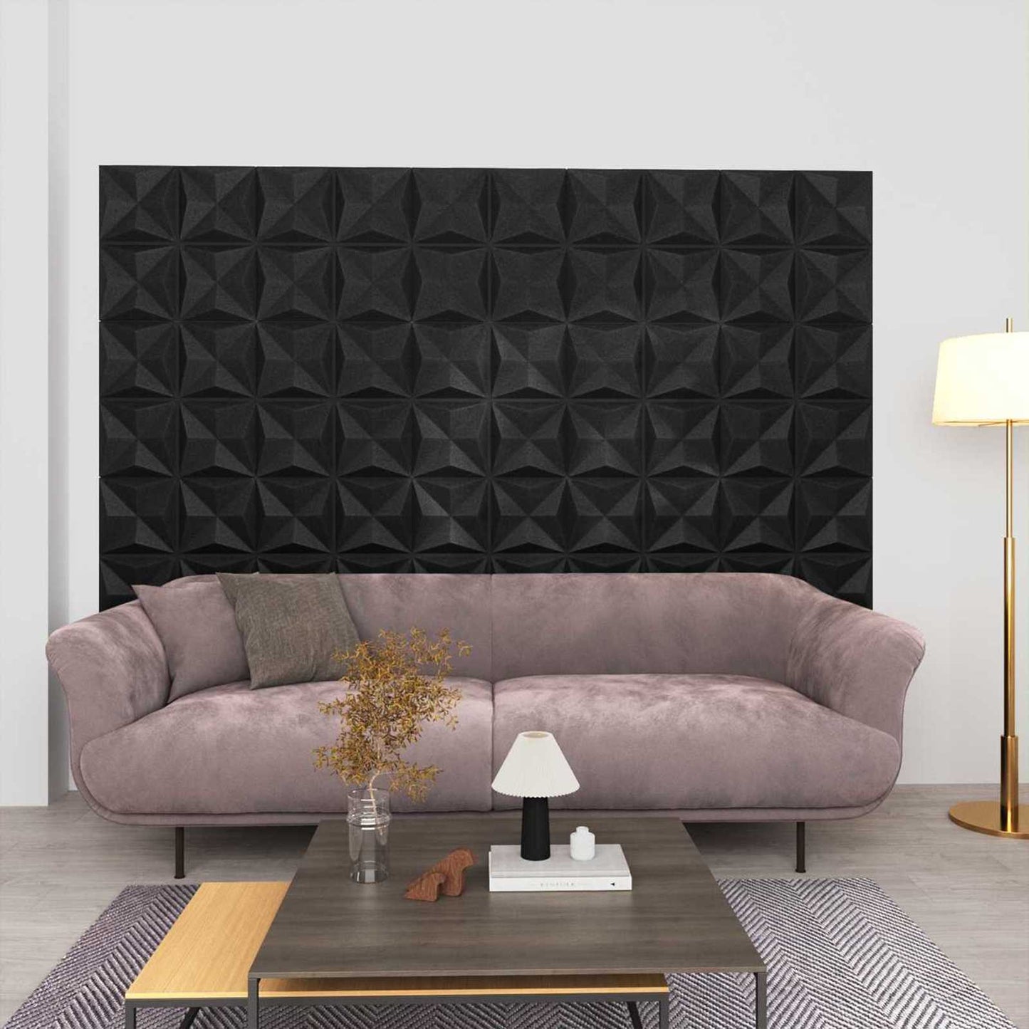 Wall Panels 24 pcs Origami Black 50 x 50 cm XPS Foam