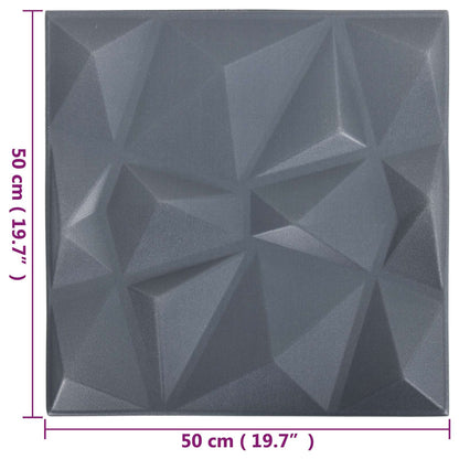 Wall Panels 24 pcs Diamond Grey 50 x 50 cm XPS Foam