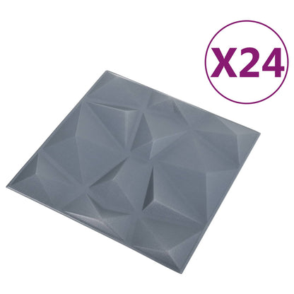 Wall Panels 24 pcs Diamond Grey 50 x 50 cm XPS Foam