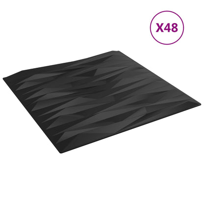 Wall Panels 48 pcs Black Stone 50 x 50 cm XPS Foam