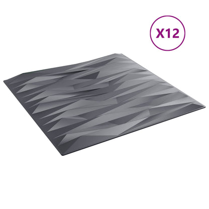 Wall Panels 12 pcs Stone Grey 50 x 50 cm XPS Foam