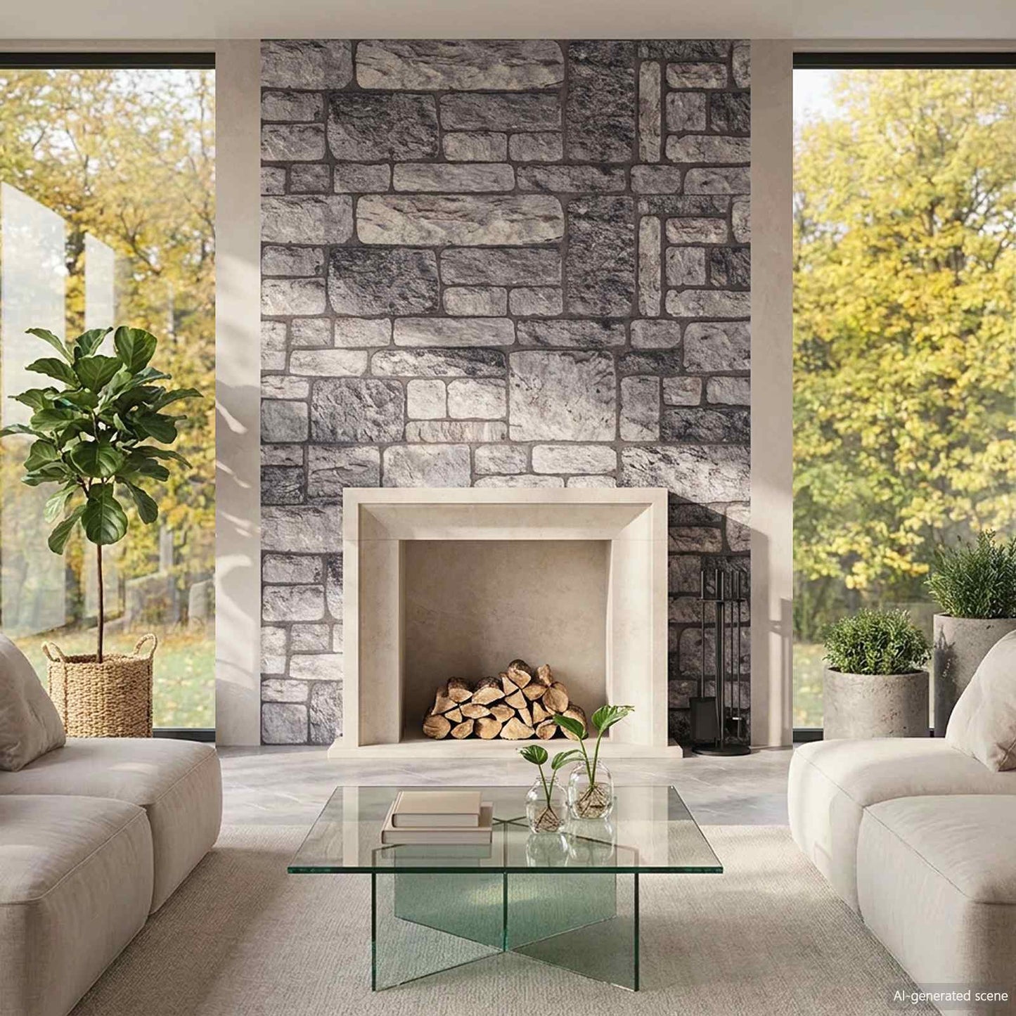 Wall Panels 10 pcs 100 x 50 cm Grey and White EPS Foam