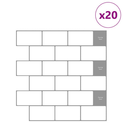 Subway Tile 20 pcs White Grey 30 x 30 cm Polyurethane and PET