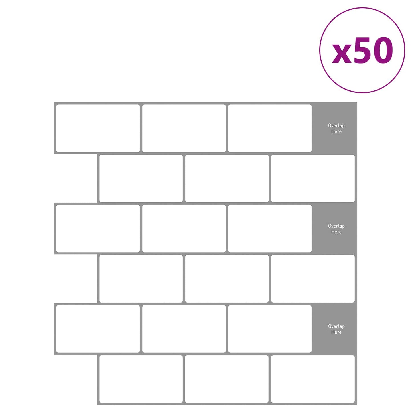 Subway Tile 50 pcs White Grey 30 x 30 cm Polyurethane and PET